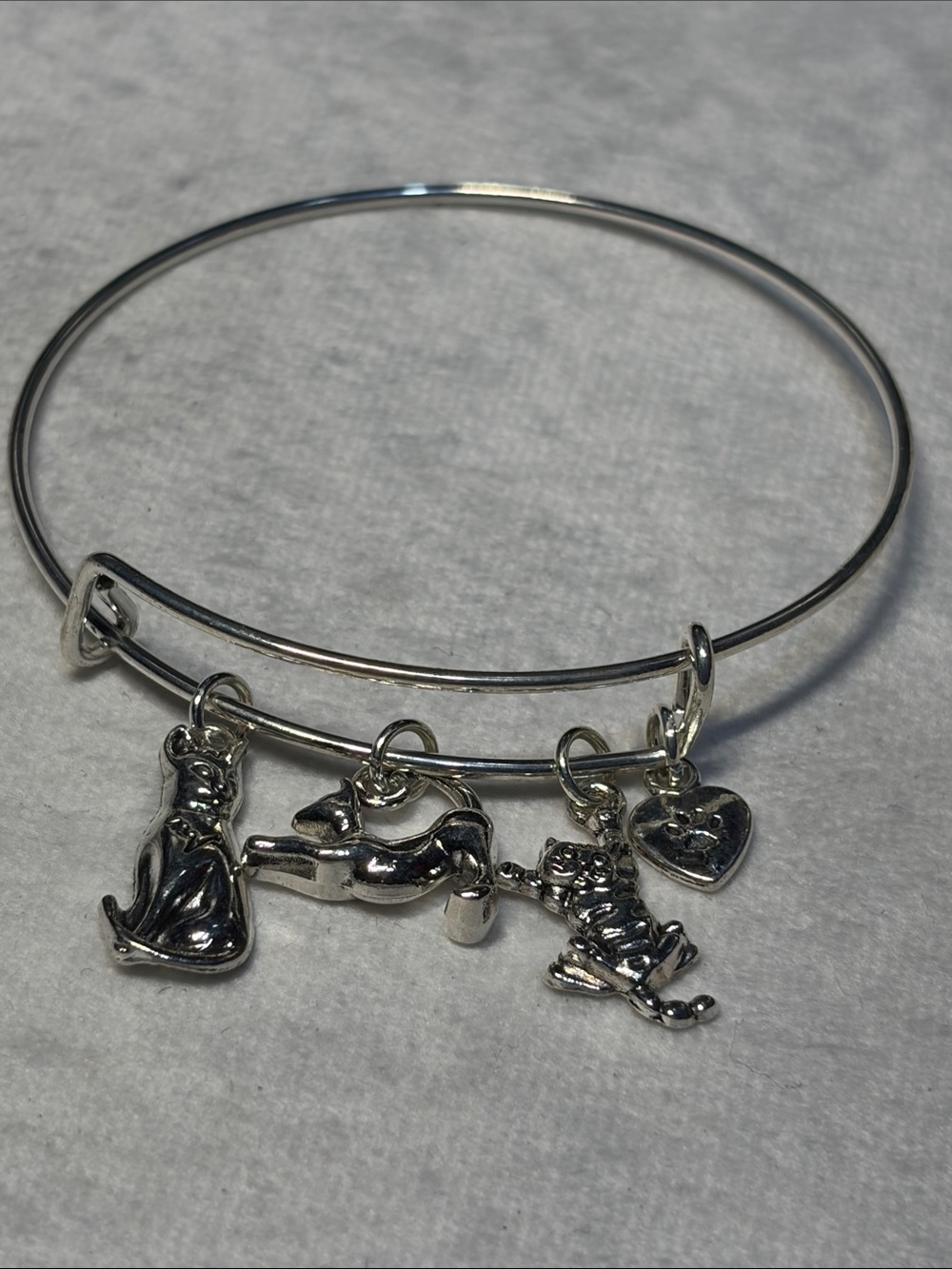 Cattitude Silver Adjustable Charm Bangle Bracelet